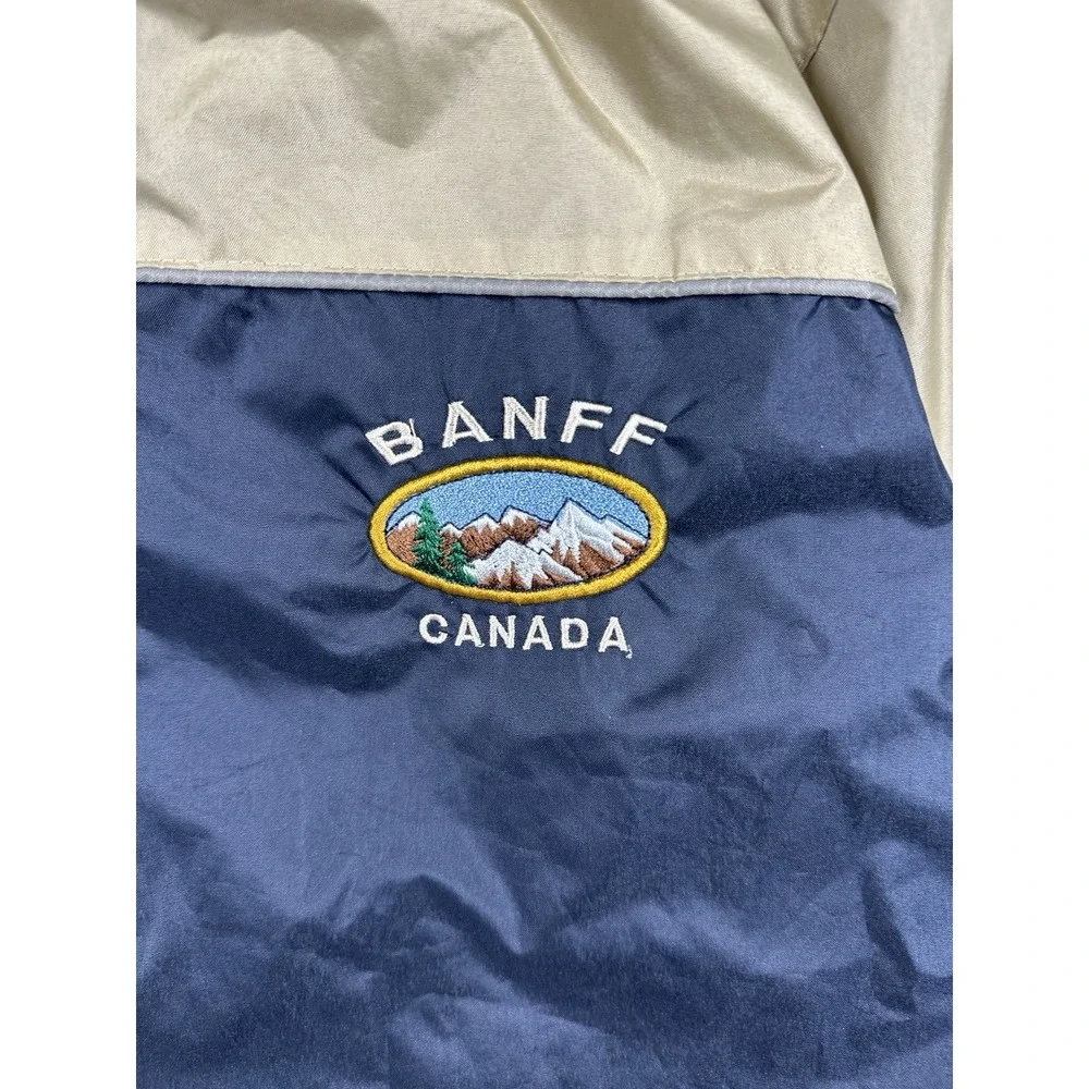 Banff Canada Windbreaker Jacket Mens Small Hooded Blue Beige Full Zip Travel